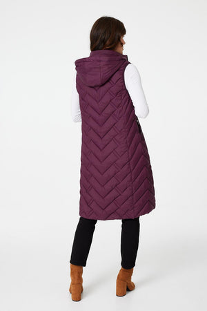 Burgundy | Quilted Long Zip Front Gilet