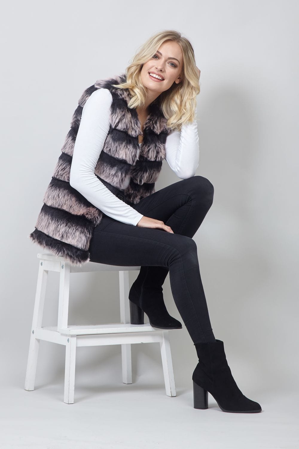 Black | Striped Faux Fur Gilet
