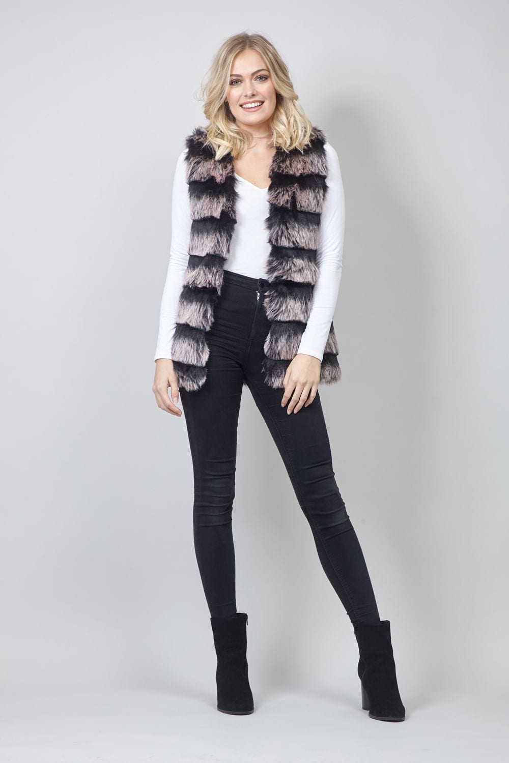 Black | Striped Faux Fur Gilet