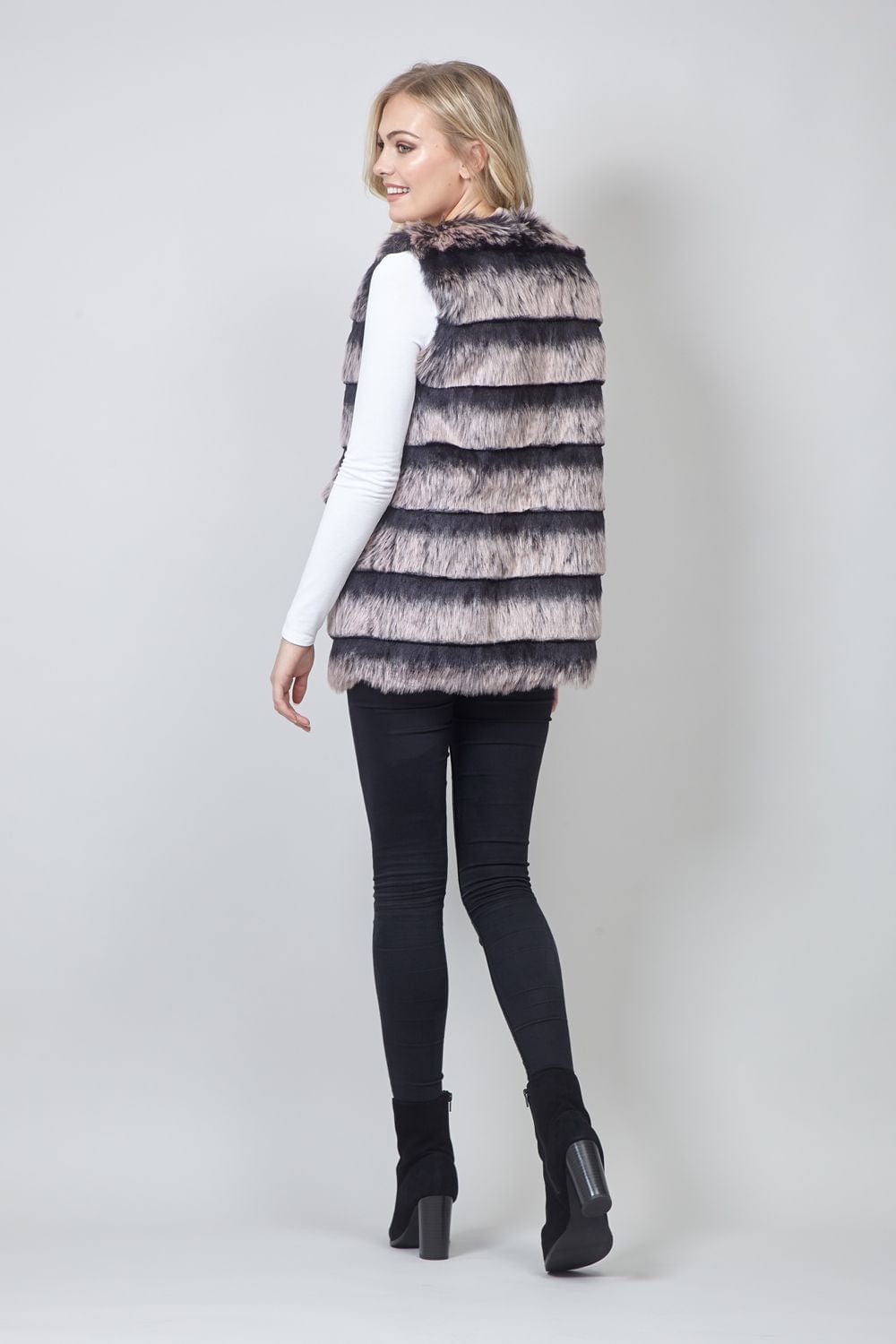 Black | Striped Faux Fur Gilet