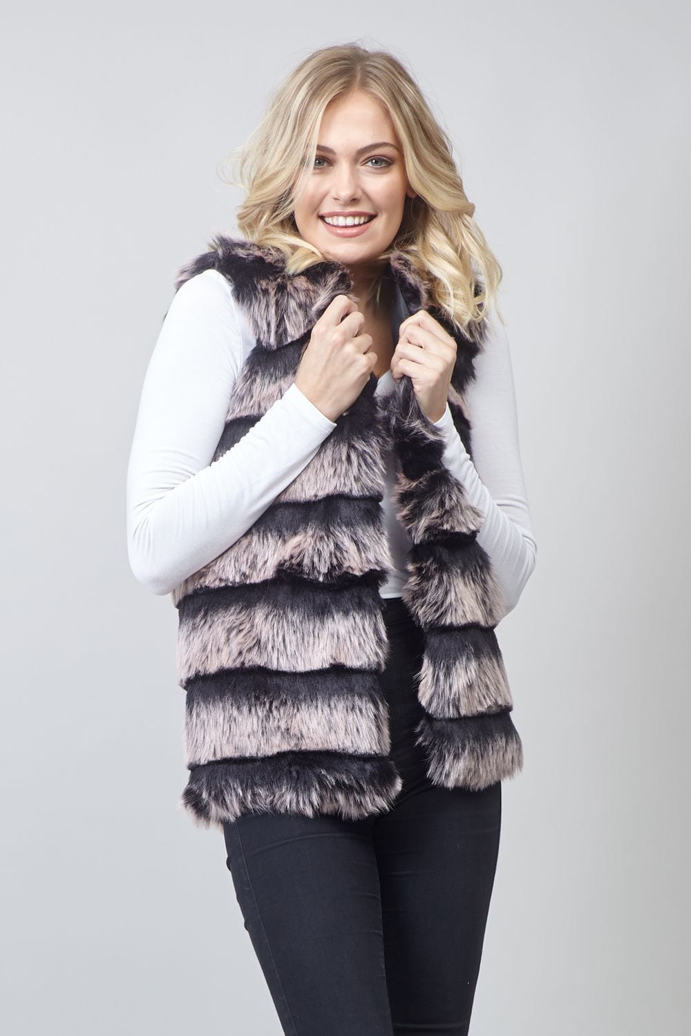 Black | Striped Faux Fur Gilet