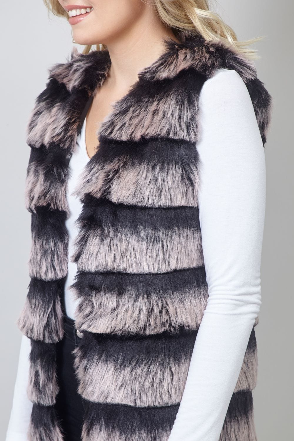 Black | Striped Faux Fur Gilet