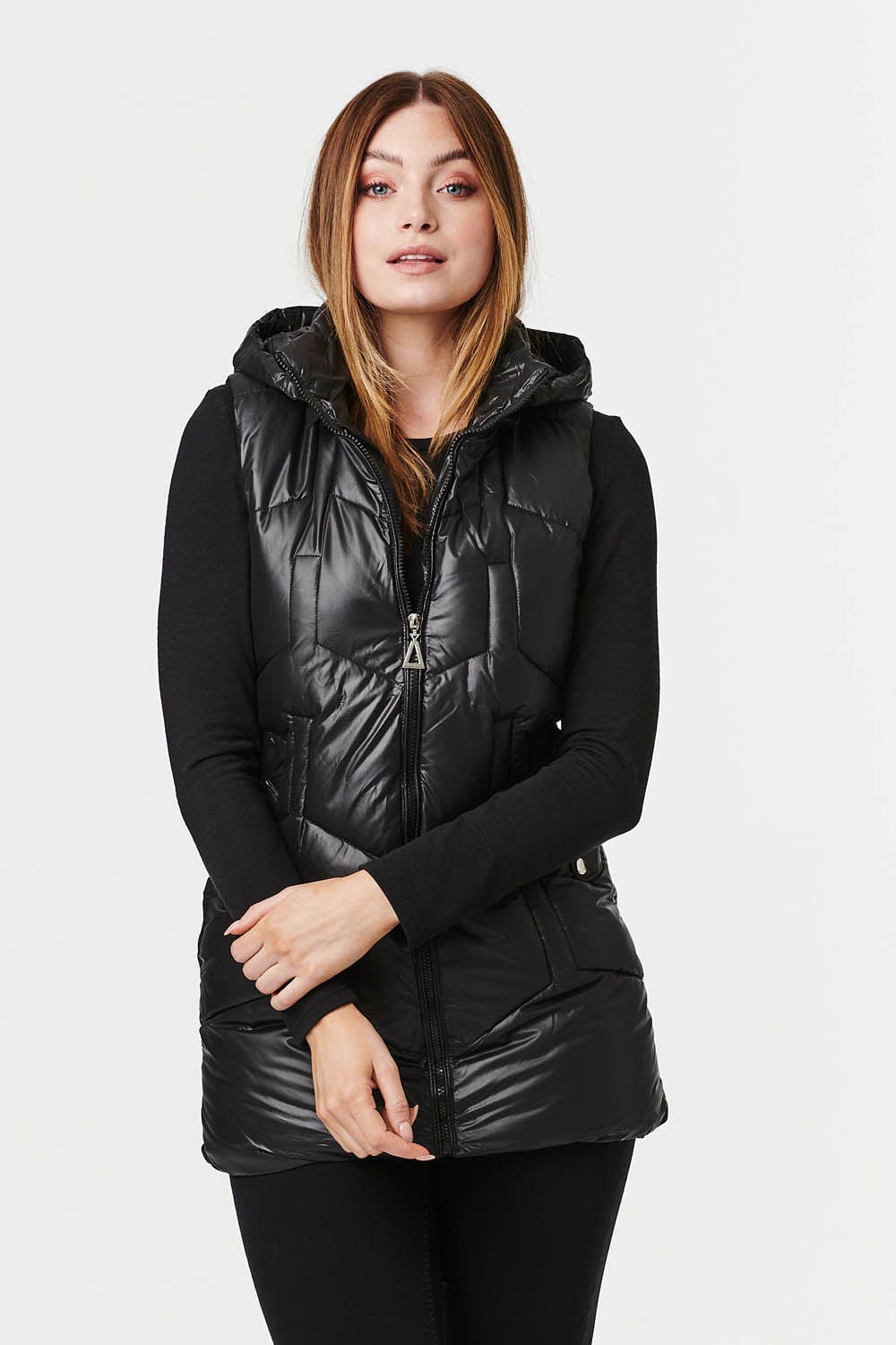 Black | Quilted Zip Front Hooded Gilet