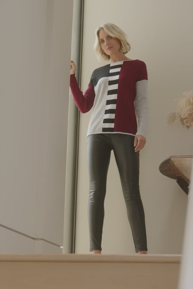Burgundy | Colour Block Relaxed Knit Jumper
