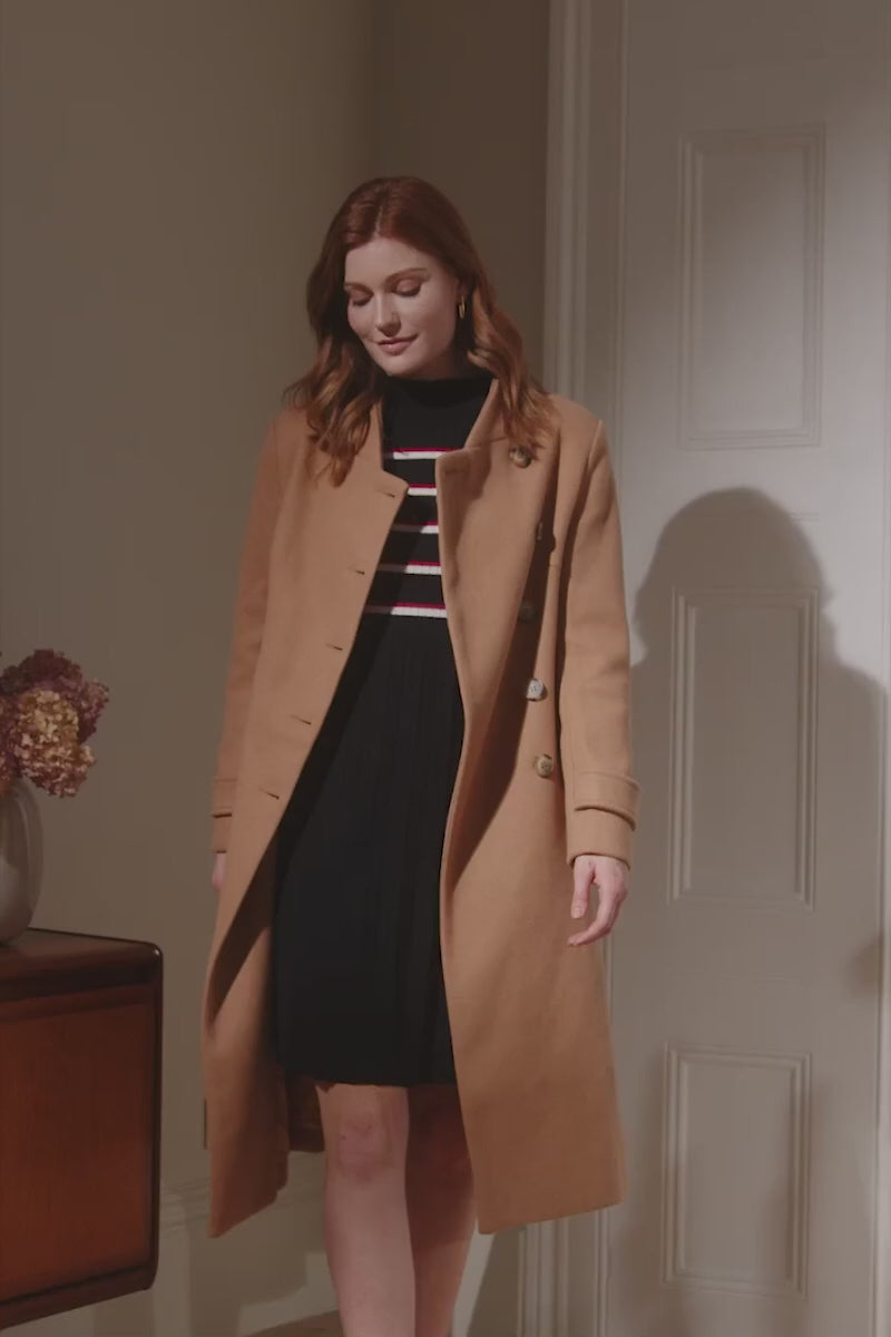 Brown | Button Front Funnel Neck Coat